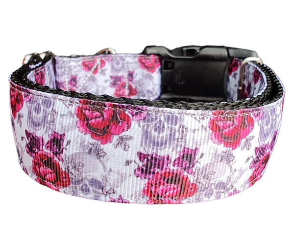 Dog Collar Skulls and Roses - Halloween Design