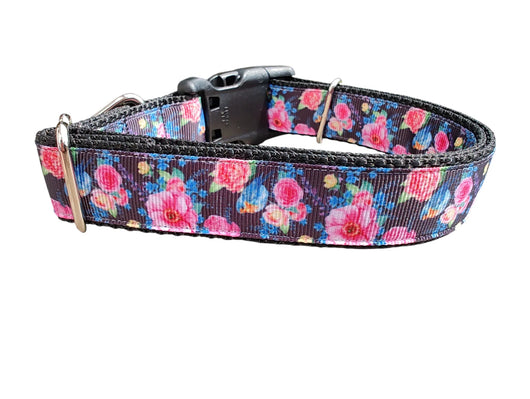 Coleira de Nylon para Cães Flores e Pássaros Azuis