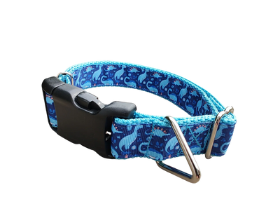 Coleira de Nylon para Cachorro Dinossauro Azul