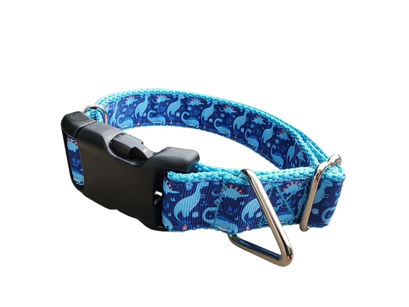 Coleira de Nylon para Cachorro Dinossauro Azul