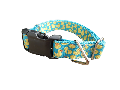 Teal Rubber Duckies Nylon Dog Collar