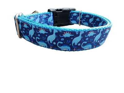 Coleira de Nylon para Cachorro Dinossauro Azul