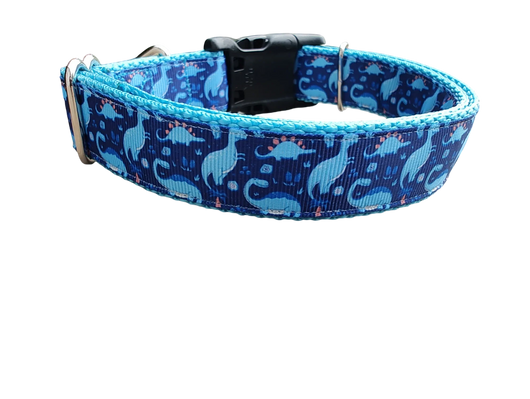 Coleira de Nylon para Cachorro Dinossauro Azul