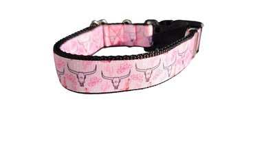 Coleira rosa de nylon com chifre longo ocidental para cachorro