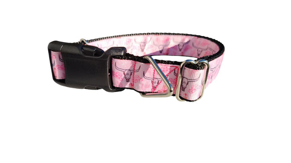 Coleira rosa de nylon com chifre longo ocidental para cachorro