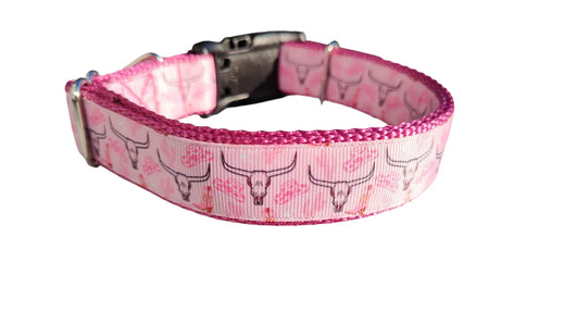 Coleira rosa de nylon com chifre longo ocidental para cachorro