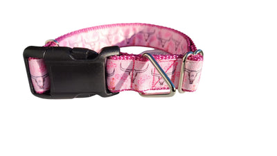 Coleira rosa de nylon com chifre longo ocidental para cachorro