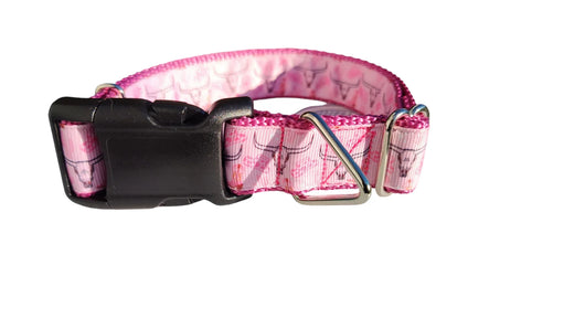 Coleira rosa de nylon com chifre longo ocidental para cachorro