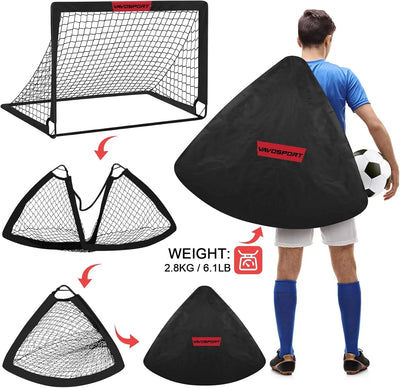 VAVOSPORT - Set de Porterías de Fútbol Portátiles 4'x3' para Niños | Incluye Balón, Bomba y Conos | Entrenamiento en Casa y Jardín - Tekeno
