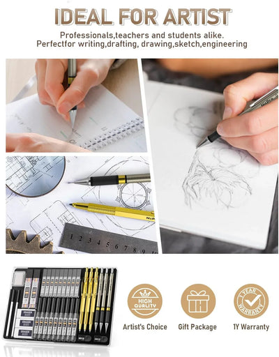 Juego de 35 Lápices Mecánicos Artísticos Nicpro: Precisión y Variedad para tus Creaciones - Tekeno