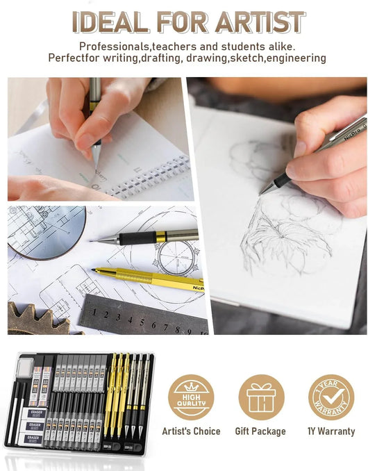 Juego de 35 Lápices Mecánicos Artísticos Nicpro: Precisión y Variedad para tus Creaciones - Tekeno