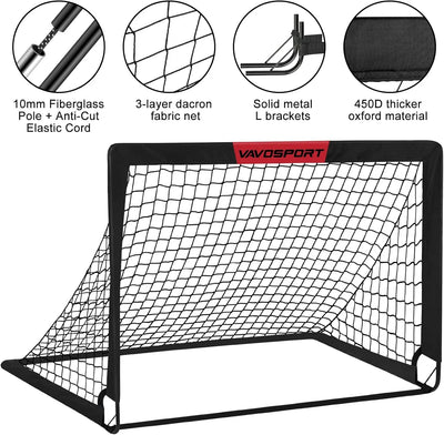 VAVOSPORT - Set de Porterías de Fútbol Portátiles 4'x3' para Niños | Incluye Balón, Bomba y Conos | Entrenamiento en Casa y Jardín - Tekeno