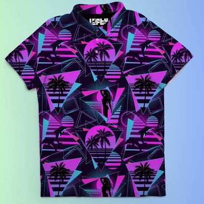 Miami Slice | Camisa Polo de Golfe Retrô/Vaporwave Masculina
