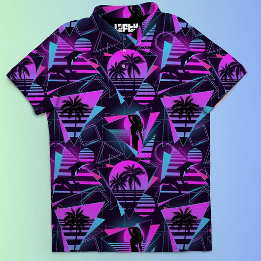 Miami Slice | Camisa Polo de Golfe Retrô/Vaporwave Masculina