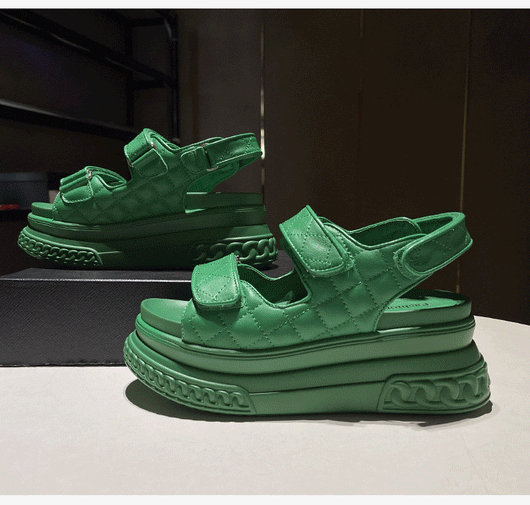 Sandalias Deportivas de Cuero Mujer Verde Plataforma Ligera - Image 20