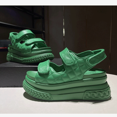 Sandalias Deportivas de Cuero Mujer Verde Plataforma Ligera - Image 19