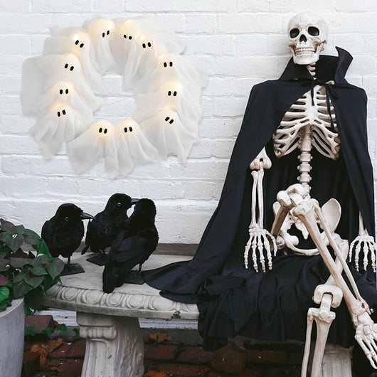 Corona Decorativa de Fantasma para Halloween con Luces LED - Decoración para Puerta y Pared - Image 14