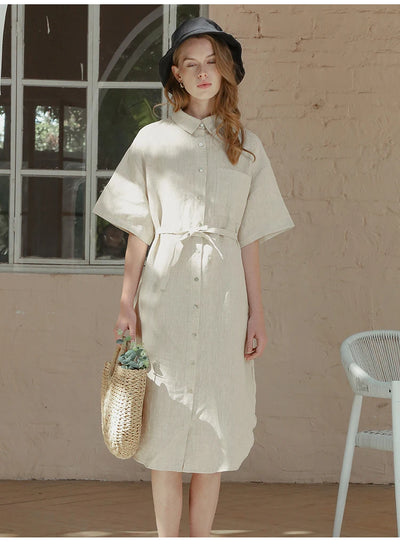 Vestido Camisero Manga Corta Cuello Clásico - Image 14