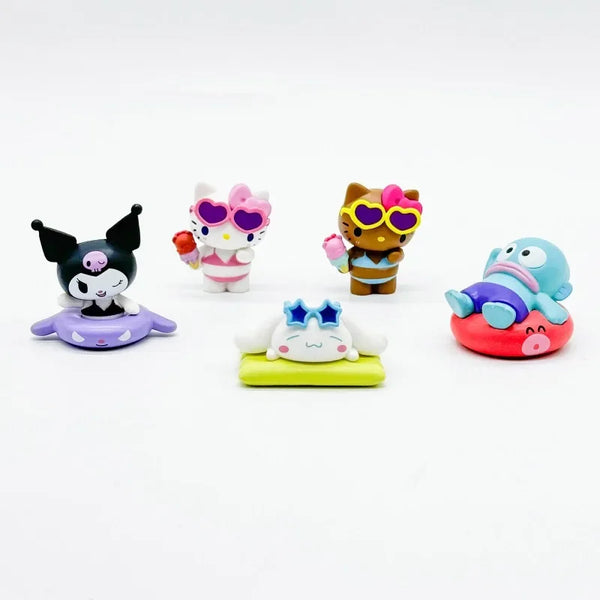 Sanrio Summer Swimsuit Character Style Capsule Toys Black Skin Kitty Desktop Ornament Kuromi Cinnamoroll Birthday Present - Tekeno