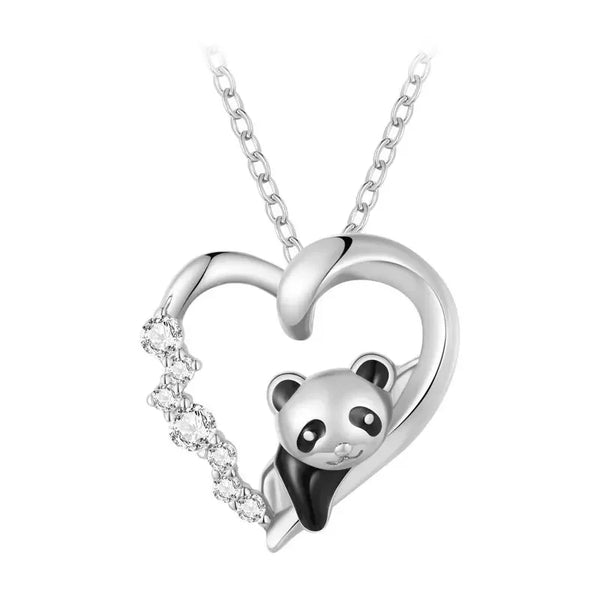 Baby Panda Crystal Heart Sterling Silver Necklace - Tekeno