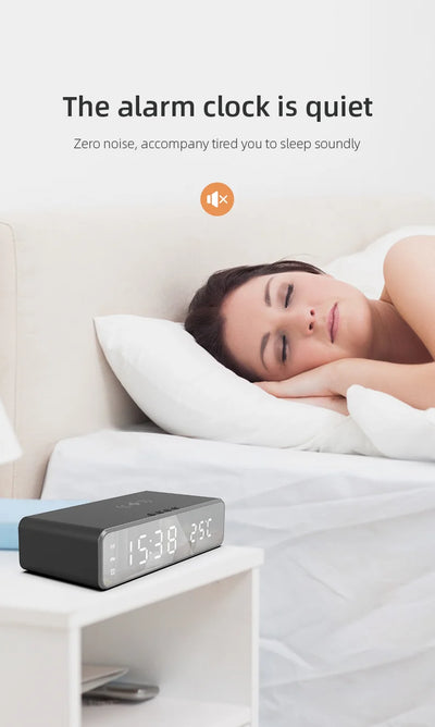 Reloj Despertador LED con Cargador Inalámbrico, Espejo HD y Termómetro - Image 12