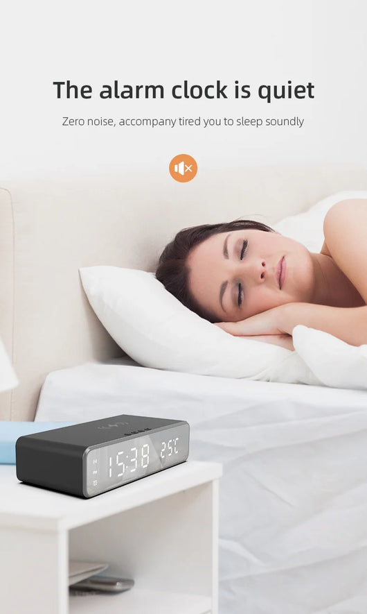 Reloj Despertador LED con Cargador Inalámbrico, Espejo HD y Termómetro - Image 12