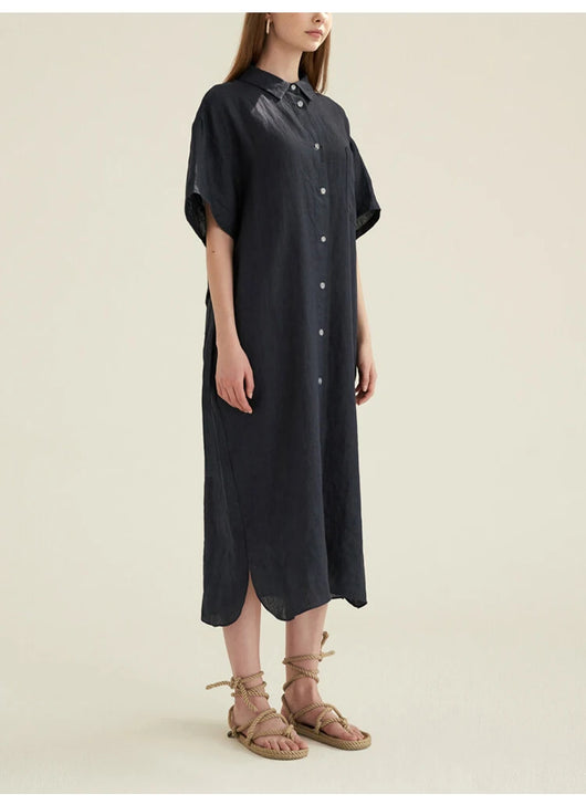 Vestido Camisero Manga Corta Cuello Clásico - Image 36