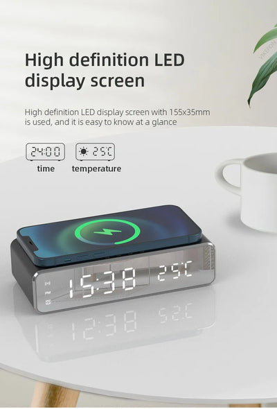 Reloj Despertador LED con Cargador Inalámbrico, Espejo HD y Termómetro - Image 28