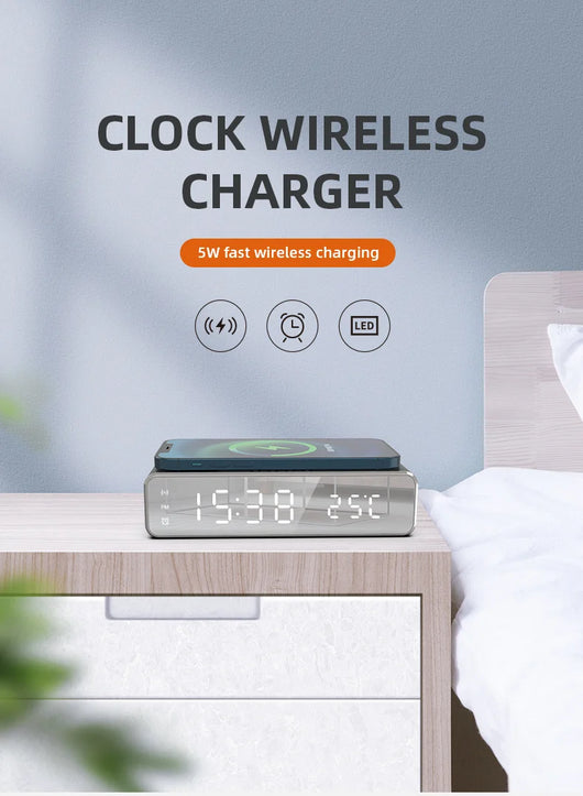Reloj Despertador LED con Cargador Inalámbrico, Espejo HD y Termómetro - Image 8