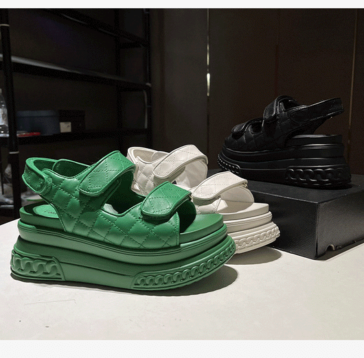 Sandalias Deportivas de Cuero Mujer Verde Plataforma Ligera - Image 15