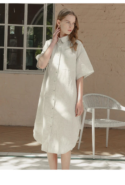 Vestido Camisero Manga Corta Cuello Clásico - Image 18