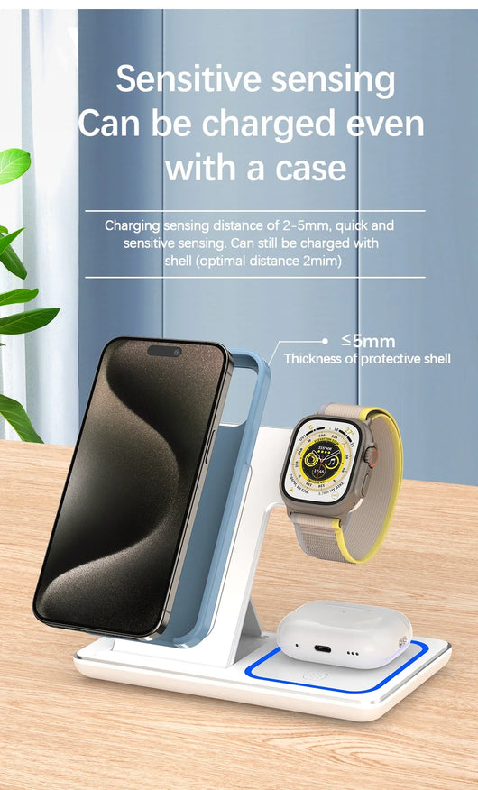 Cargador Inalámbrico 3 en 1 de 15W Plegable para iPhone, Apple Watch y AirPods - Image 16