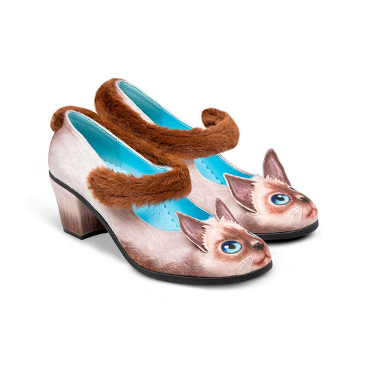 Zapatos Mary Jane con Tacón Medio Estampado Gato Siamés