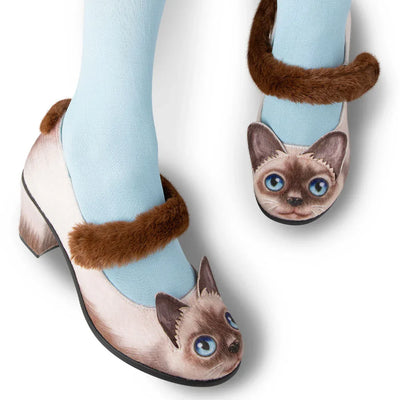 Chocolaticas® Mid Heels Siamese Cat Women's Mary Jane Pump - Tekeno