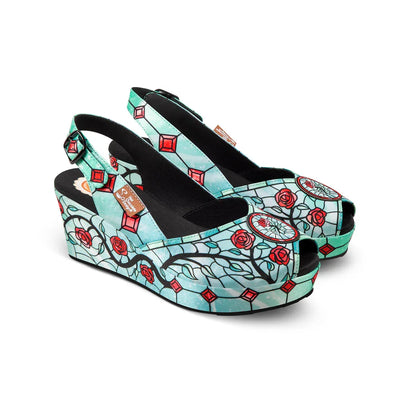 Pink Satin Wedge Sandals - Vintage Gothic Style