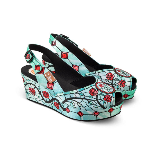 Pink Satin Wedge Sandals - Vintage Gothic Style