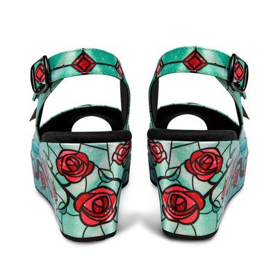 Pink Satin Wedge Sandals - Vintage Gothic Style