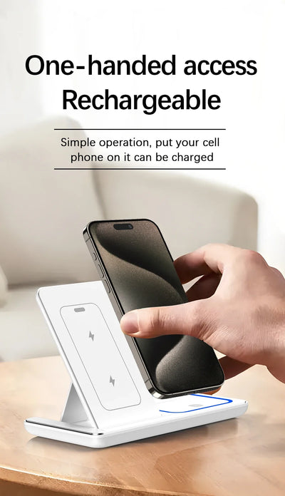 Cargador Inalámbrico 3 en 1 de 15W Plegable para iPhone, Apple Watch y AirPods - Image 21