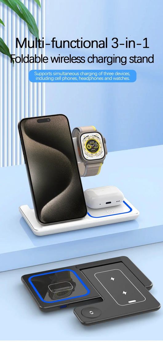 Cargador Inalámbrico 3 en 1 de 15W Plegable para iPhone, Apple Watch y AirPods - Image 8
