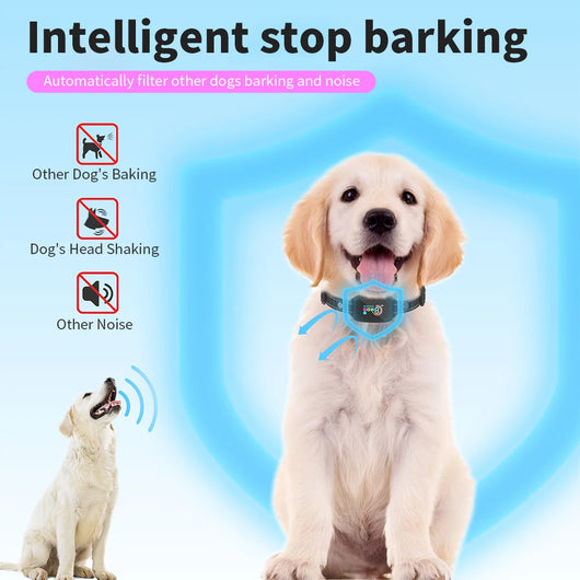 Smart automatic anti-barking dog collar with digital display, portable pet water bottle with food compartment, and a rectangular pet bed. - Image 26