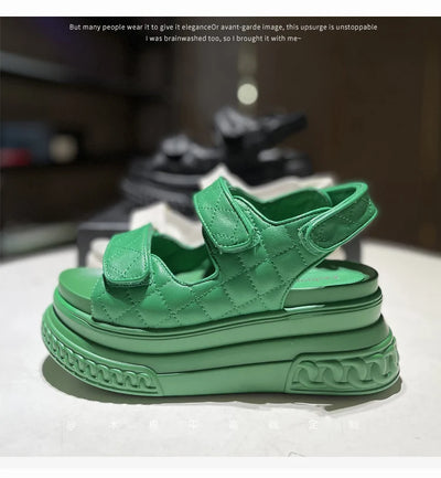 Sandalias Deportivas de Cuero Mujer Verde Plataforma Ligera - Image 8