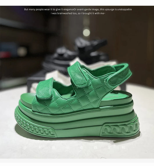 Sandalias Deportivas de Cuero Mujer Verde Plataforma Ligera - Image 8