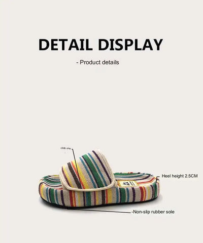 Sandalias de Suela Gruesa para Mujer - Diseño Arcoíris en Lona, Estilo Casual Verano - Image 12