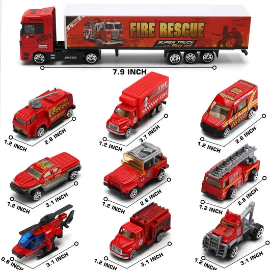 Set 19 Pzas Bombero: Camión Transportador, Mini Vehículos y Figuras - Tekeno