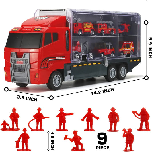 Set 19 Pzas Bombero: Camión Transportador, Mini Vehículos y Figuras - Tekeno
