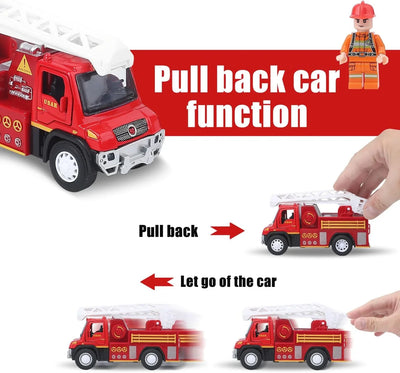 Set 3 Camiones de Bomberos 5.5" + 6 Figuras Metal Fundido - Tekeno