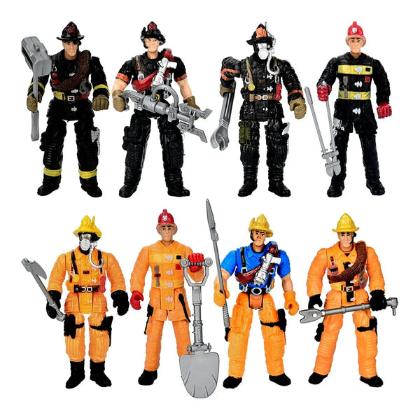 Set 8 Figuras de Acción Bomberos: Con Accesorios y Articuladas - Tekeno