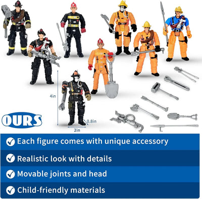 Set 8 Figuras de Acción Bomberos: Con Accesorios y Articuladas - Tekeno