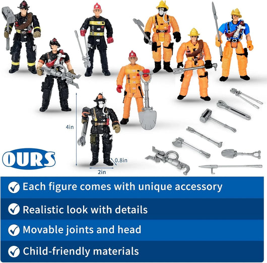 Set 8 Figuras de Acción Bomberos: Con Accesorios y Articuladas - Tekeno
