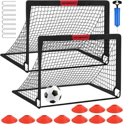 VAVOSPORT - Set de Porterías de Fútbol Portátiles 4'x3' para Niños | Incluye Balón, Bomba y Conos | Entrenamiento en Casa y Jardín - Tekeno